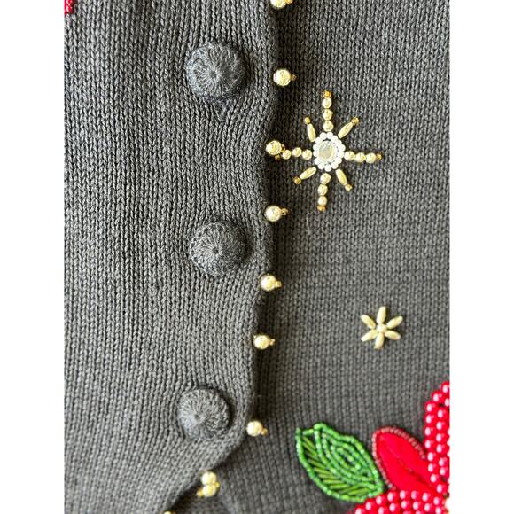 Vintage Victoria Jones Unisex Medium Ramie Black Ugly Christmas Cardigan Sweater - Picture 7 of 8